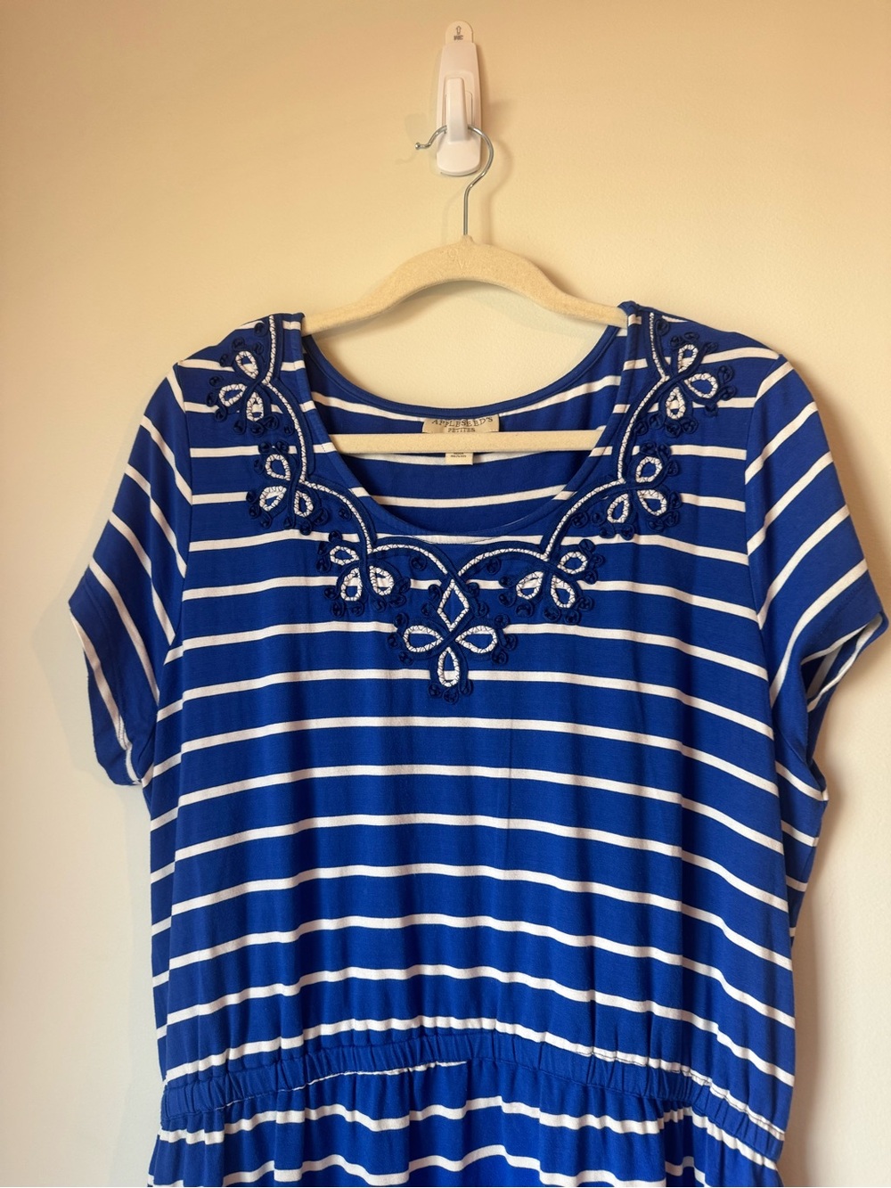 Appleseed's Blue and White Striped Tie-Waist Midi embroidered Dress - Picture 2 of 10